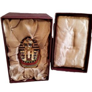 PACIFIC GIFTWARE GOLD-TONE RHINESTONE & ENAMEL‎ KING TUT TRINKET BOX- RARE